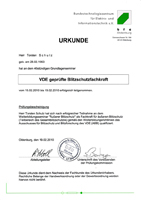 Zertifikat VDE geprüfte Blitzschutzfachkraft