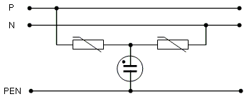 Schaltung 3: Y-Schaltung aus zwei Varistoren und einem Gasableiter